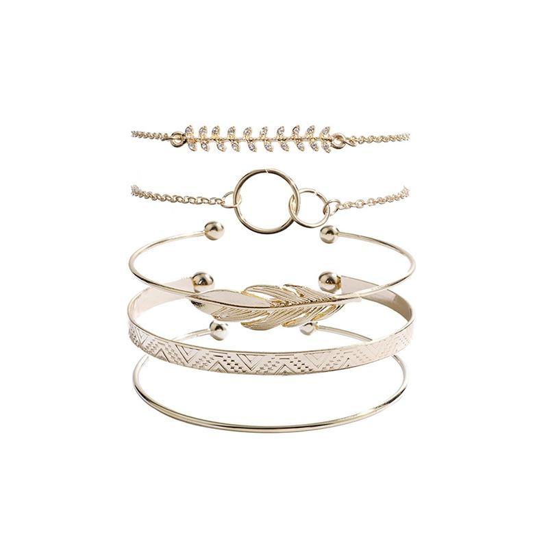Elegant Gold Crystal Bracelet Set for Women - 5 Pieces