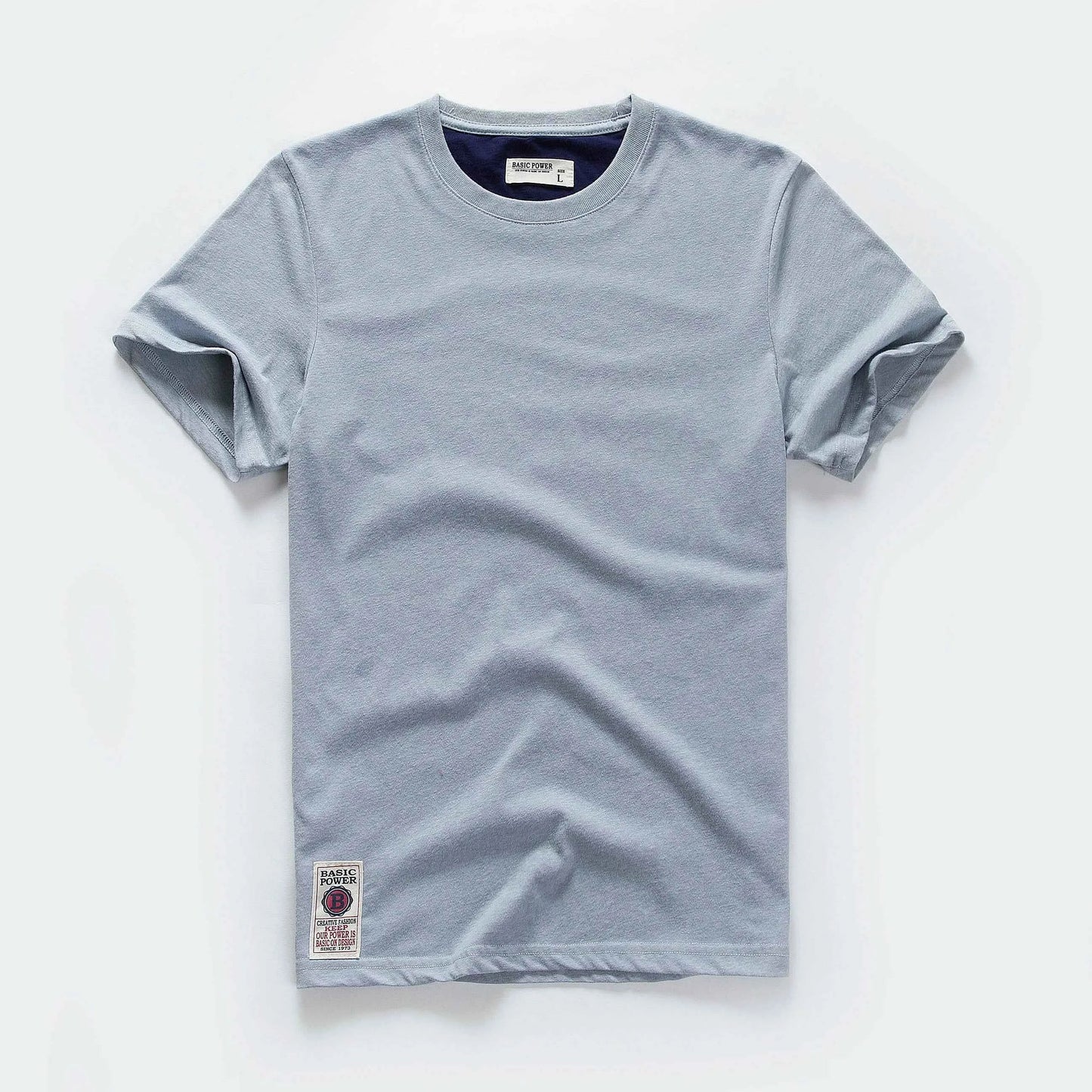 Camiseta Clásica de Algodón para Hombre con Cuello Redondo Sólido