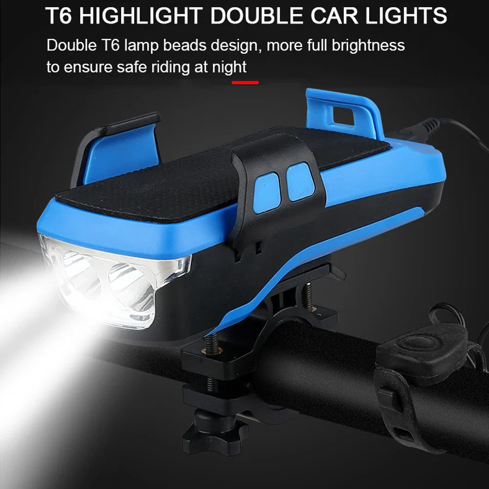 5 IN 1 Multifunction Bicycle Light USB Solar Charging Horn Phone Holder Power Bank Front Lamp For Bicycle Led Lamp Accessories - Korvel