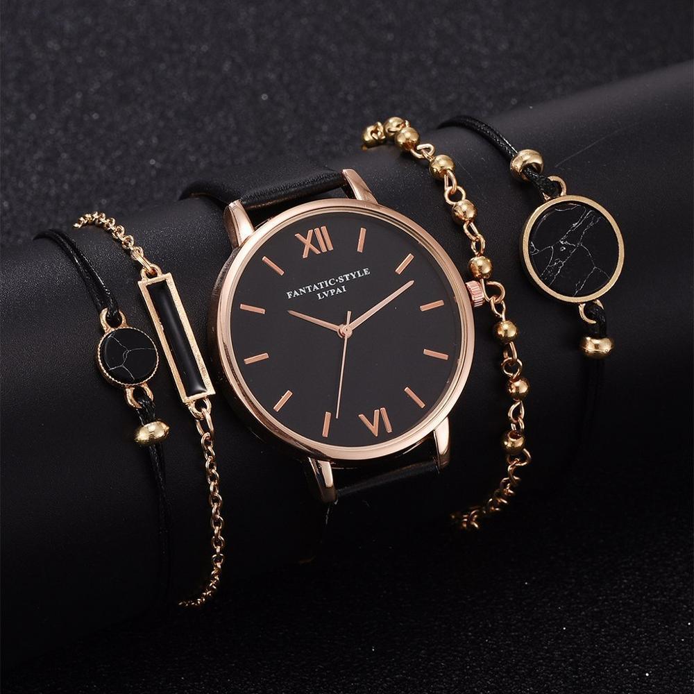 Montre analogique à quartz pour femmes avec bracelet en cuir de luxe