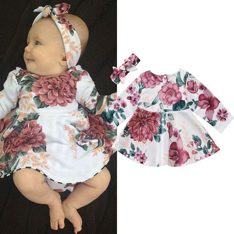 Floral Long Sleeve Dress Set for Newborn Girls