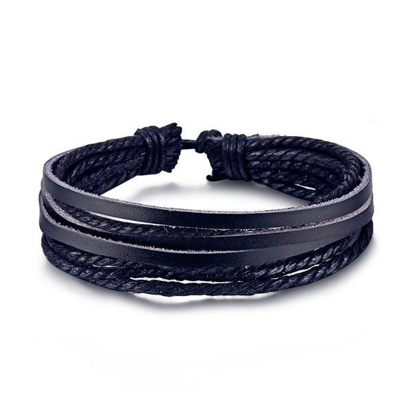 Vintage Black Bead Leather Bracelet for Men and Women