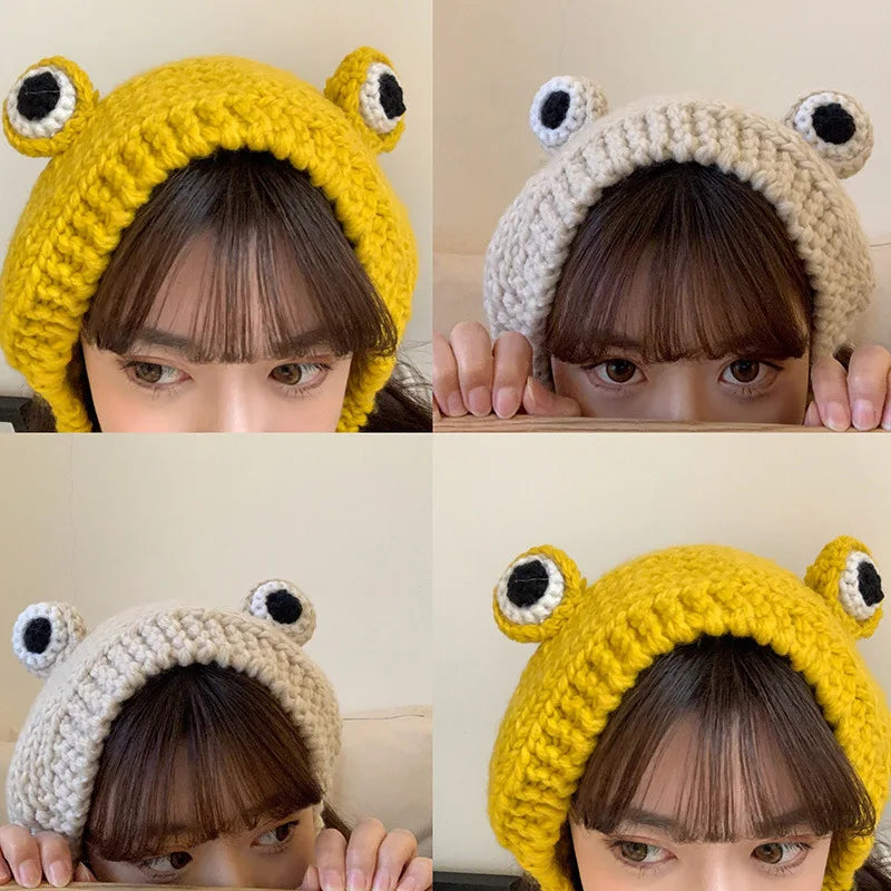 Chapeau en tricot de grenouille mignon pour femmes