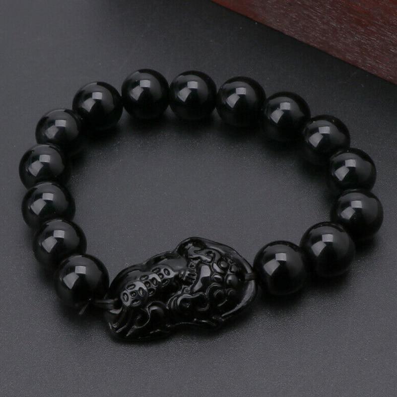 Obsidian Stone Beads Bracelet - Unisex Gold Black Pixiu Design