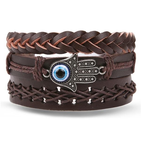 Vintage Black Bead Leather Bracelet for Men and Women