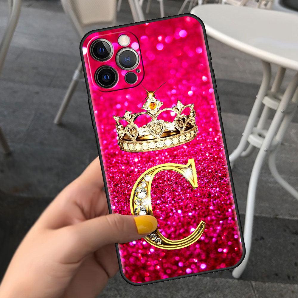 Coque de téléphone à lettres brillantes roses pour iPhone - Protection scintillante