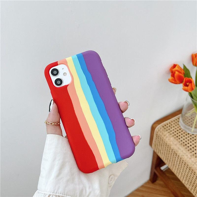 Funda de Silicona Arcoíris de Lujo para iPhone - Protección Premium