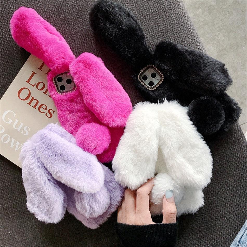 Funda de Peluche Linda y Esponjosa para iPhone - Diseño de Orejas de Conejo