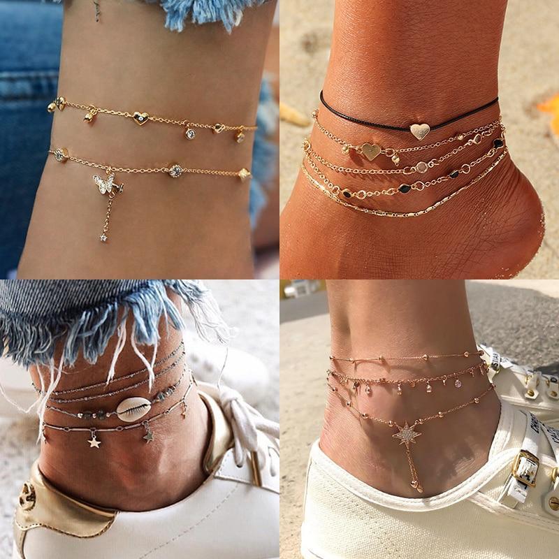 Bracelet de cheville en coquillage étoilé bohème de luxe pour femmes