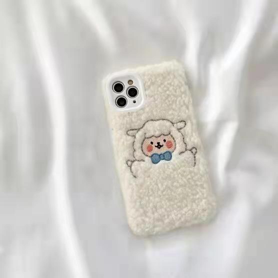 Coque de téléphone en peluche ours brun mignon pour modèles d'iPhone