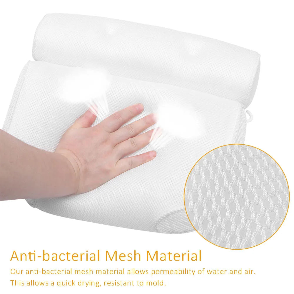 3D Mesh Bath Pillow Soft Waterproof SPA Headrest Bathtub Pillow With Backrest Suction Cup Neck Cushion Bathroom Accessories - Korvel