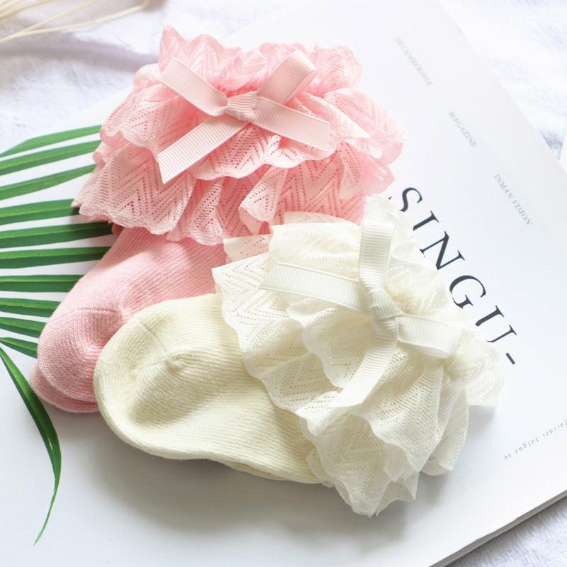 Calcetines para Niña con Lazos de Encaje y Flores