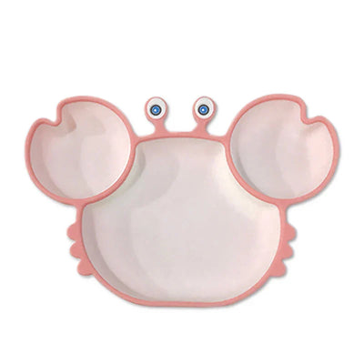 Sub-grid Silicone Sucker Tableware For Baby Cartoon Crab Anti-fall Dinner Plate Infant Kids Supplementary Food Bowl Soft Dishes - Korvel