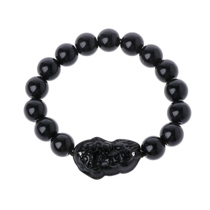Obsidian Stone Beads Bracelet - Unisex Gold Black Pixiu Design
