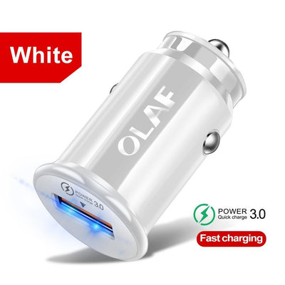 Mini White Quick Charge 3.0 Car Charger - Fast Charging USB Adapter
