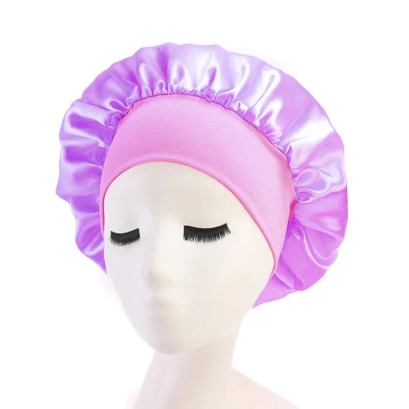 1pc Adjust Solid Satin Bonnet Hair Styling Cap Long Hair Care Women Night Sleep Hat Silk Head Wrap Shower Cap Hair Styling Tools - Korvel
