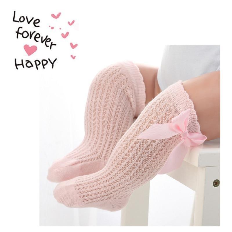 Charming Non-Slip Cotton Knee High Socks with Bow for Baby Girls - Korvel