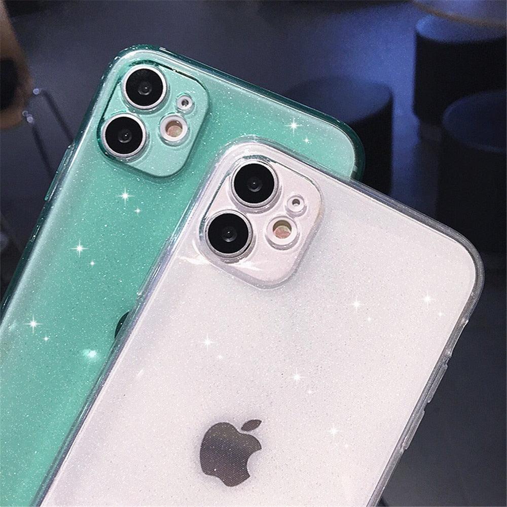 Coque de téléphone transparente à paillettes brillantes pour modèles d'iPhone