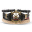Vintage Black Bead Leather Bracelet for Men and Women