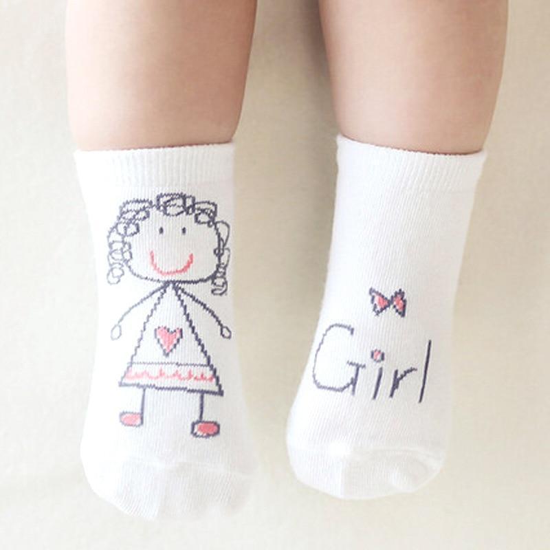 Casual White Cartoon Baby Socks - Non-Slip Cotton for Infants