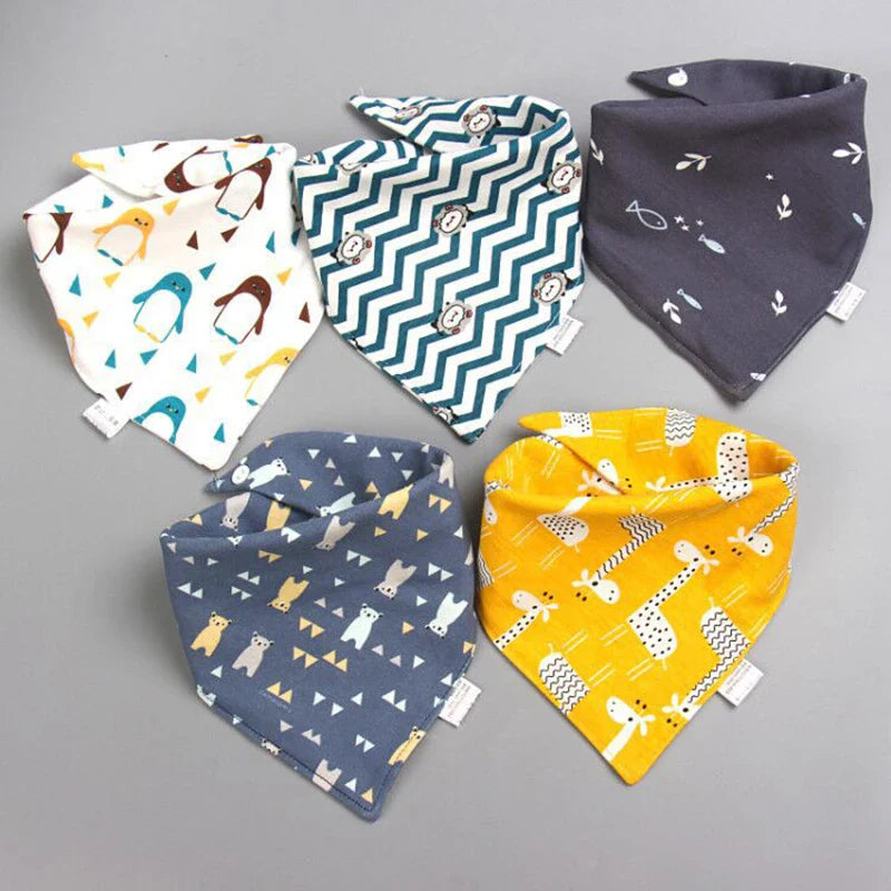 5Pcs/Set Baby Bibs Triangle Double Cotton Bandana Bibs Baby Boys Girls Babador Feeding Smock Infant Burp Cloth Baby Saliva Towel - Korvel