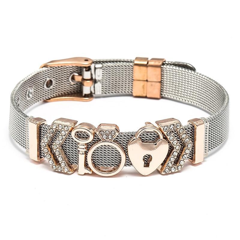 Conjunto de Pulseras de Acero Inoxidable Elegante con Charm de Corazón de Cristal