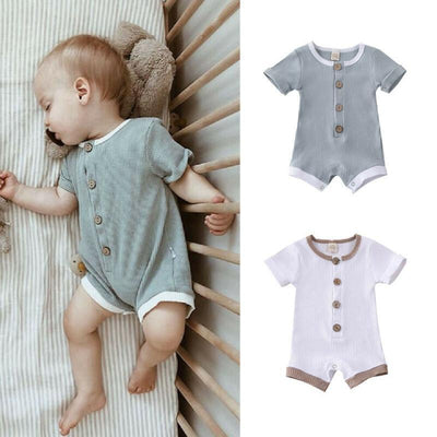 Retro Ribbed Solid Romper for Infants