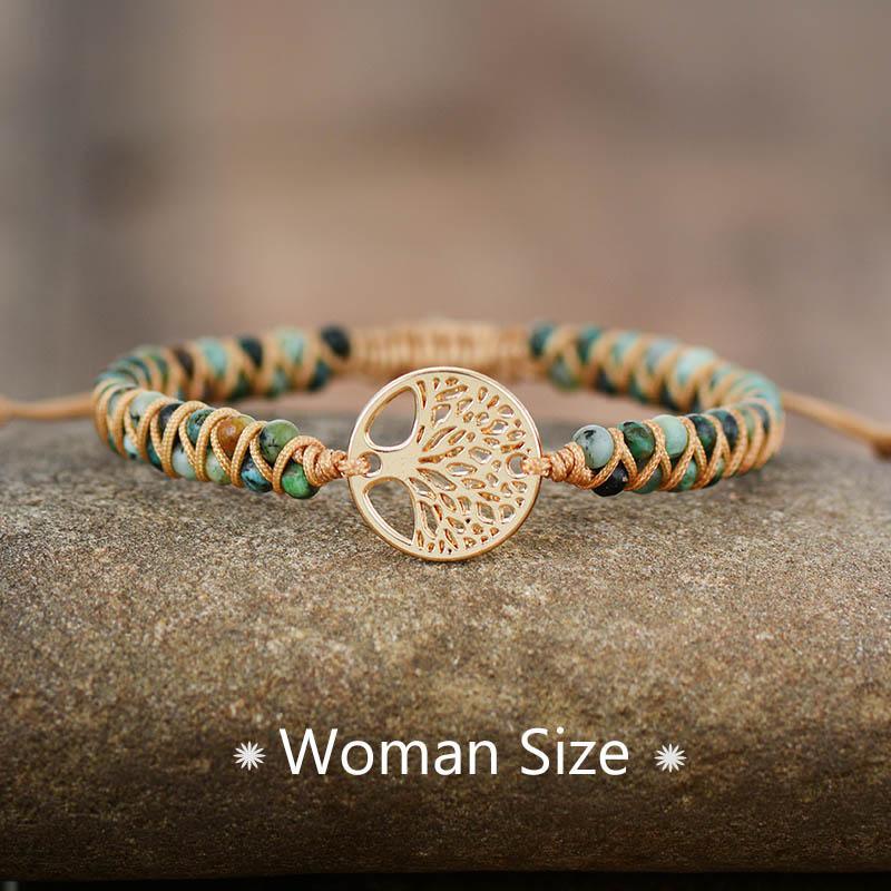 Luxury Handmade Tree Charm Bracelet - African Jasper Braided Design