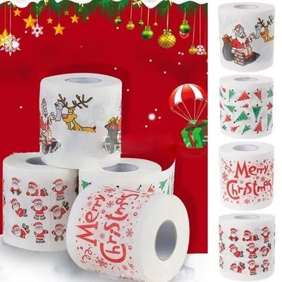 Christmas Pattern Printing Roll Toilet Paper Household  Tissue Bathroom Web Q0KD - Korvel