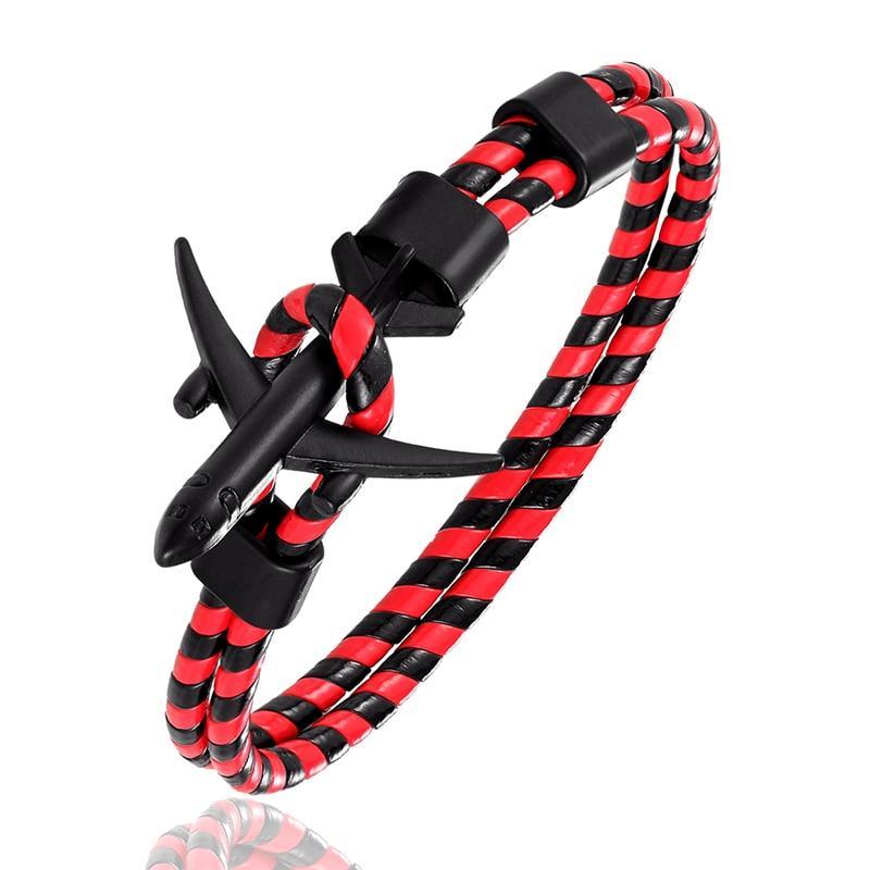 Pulsera de Cuero con Ancla de Avión Elegante para Hombres y Mujeres