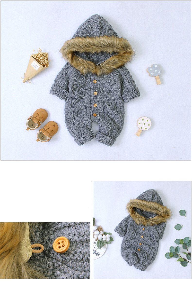 Manteau Chaud Elegant Baby - Combinaison Tricotée à Capuche pour Nouveau-nés
