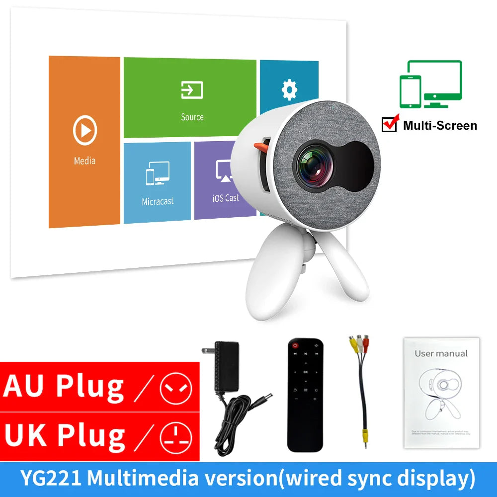 LEJIADA YG220 Mini Projector 3.5mm Audio Phone with screen Update Version Portable Pocket Cute Projector Video Player Kids Gift - Korvel