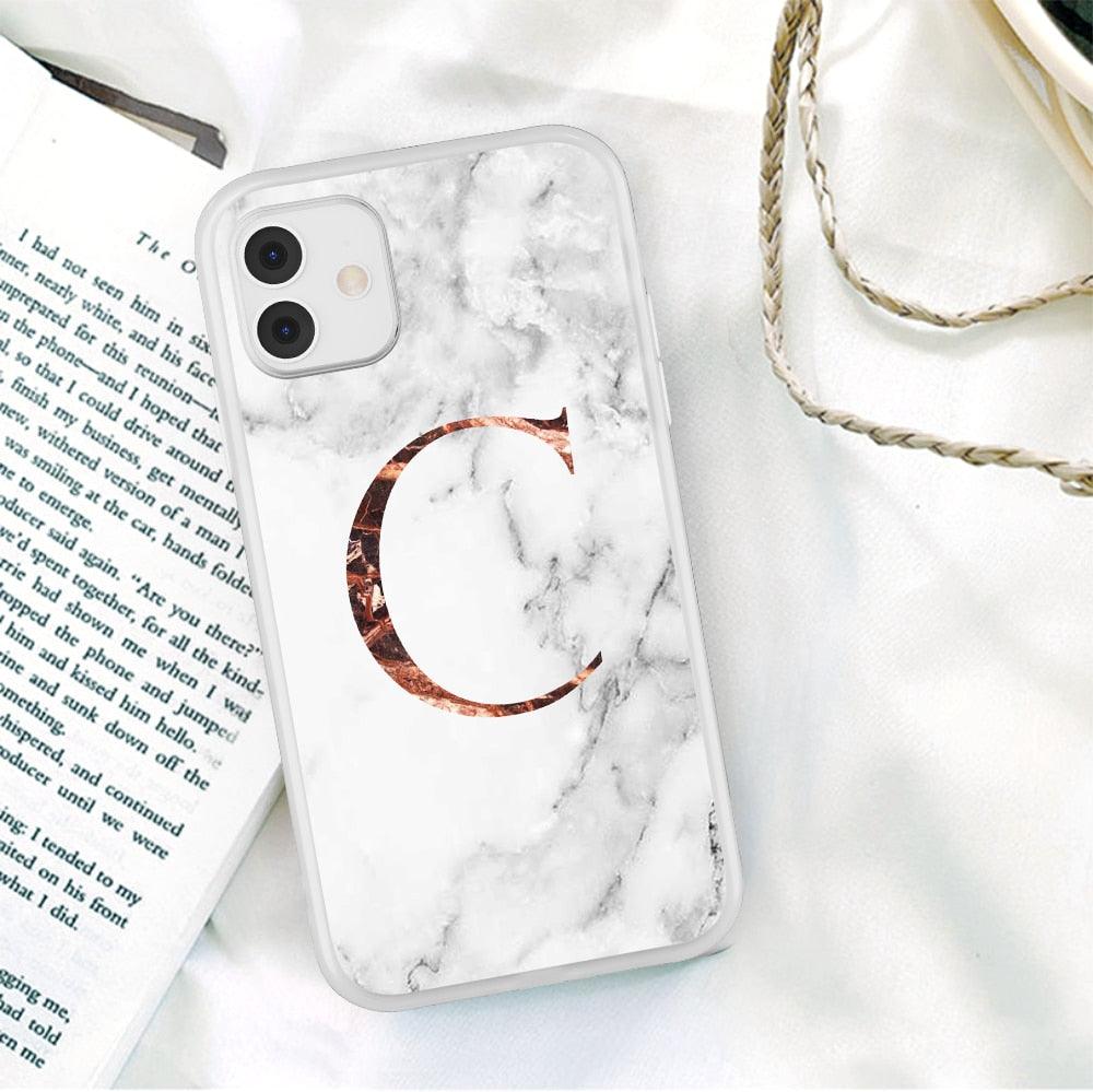 Funda de teléfono de textura de mármol blanco A-Z premium para iPhone 12 Mini