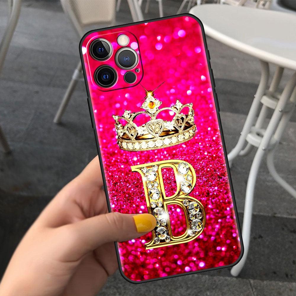 Coque de téléphone à lettres brillantes roses pour iPhone - Protection scintillante