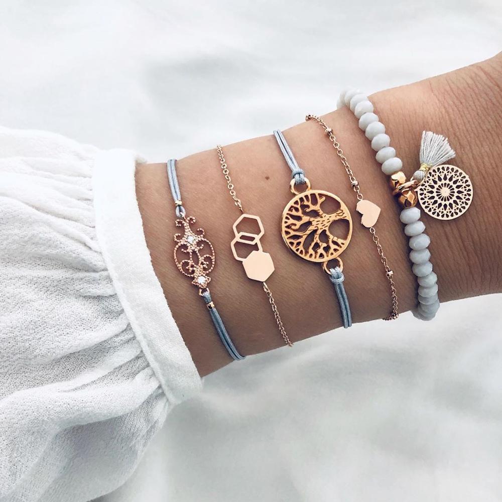 Elegant Elephant Tree of Life Tassel Bracelet Set - Luxury Jewelry for Women - Korvel