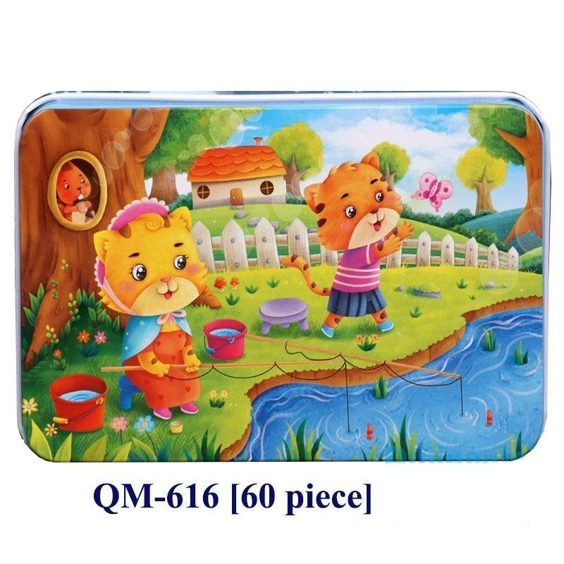 60-Piece Cartoon Animal Wooden Puzzle for Kids - Educational Fun Toy - Korvel