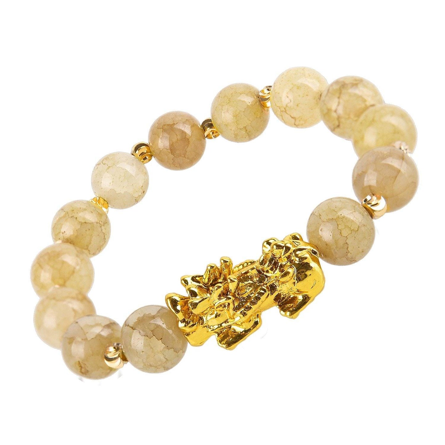 Obsidian Stone Beads Bracelet - Unisex Gold Black Pixiu Design