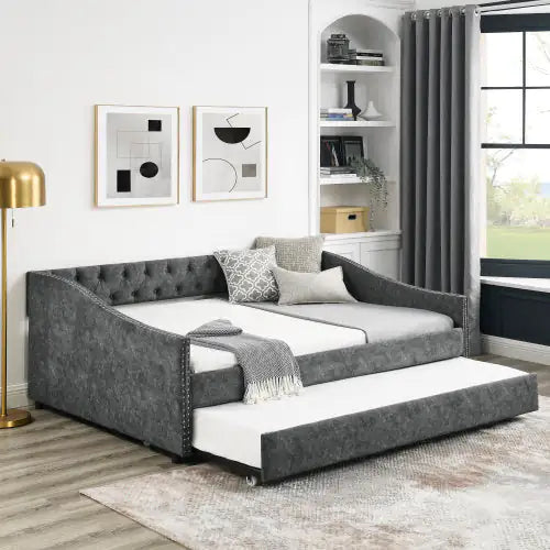 Elegant Full-Size Upholstered Sofa Bed on Wheels