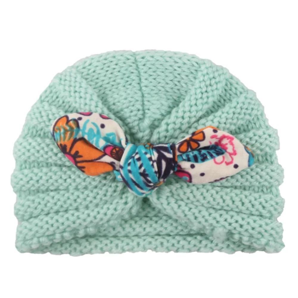Charming Handmade Cotton Baby Turban Hat with Colorful Bow for Boys and Girls - Perfect for Autumn and Winter - Korvel
