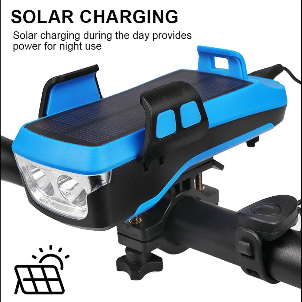 5 IN 1 Multifunction Bicycle Light USB Solar Charging Horn Phone Holder Power Bank Front Lamp For Bicycle Led Lamp Accessories - Korvel