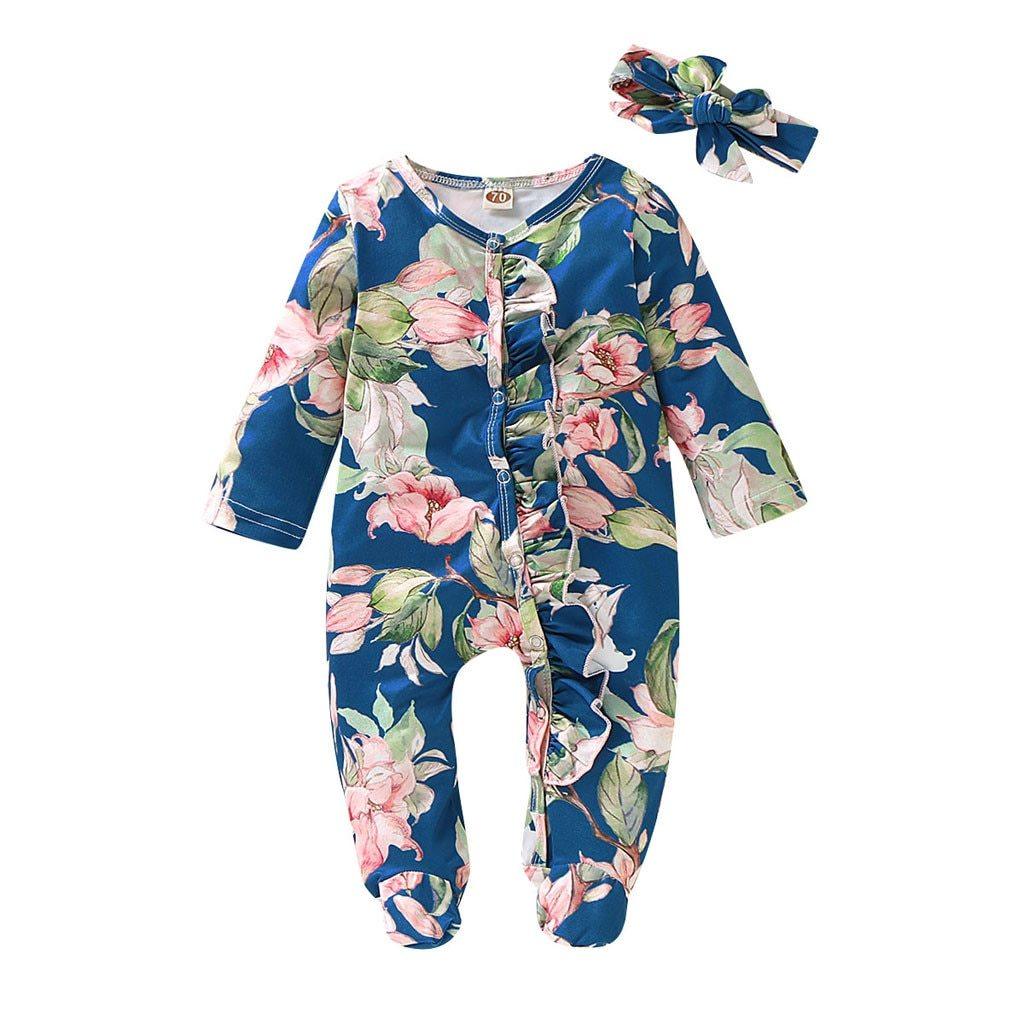 Luxury Floral Newborn Baby Girl Romper with Bow