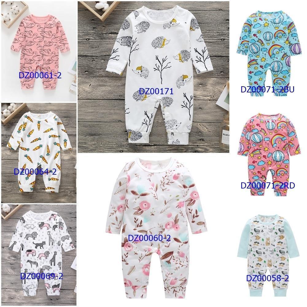 Floral Dinosaur Car Printed Baby Romper - Long Sleeve