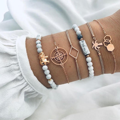 Elegant Elephant Tree of Life Tassel Bracelet Set - Luxury Jewelry for Women - Korvel
