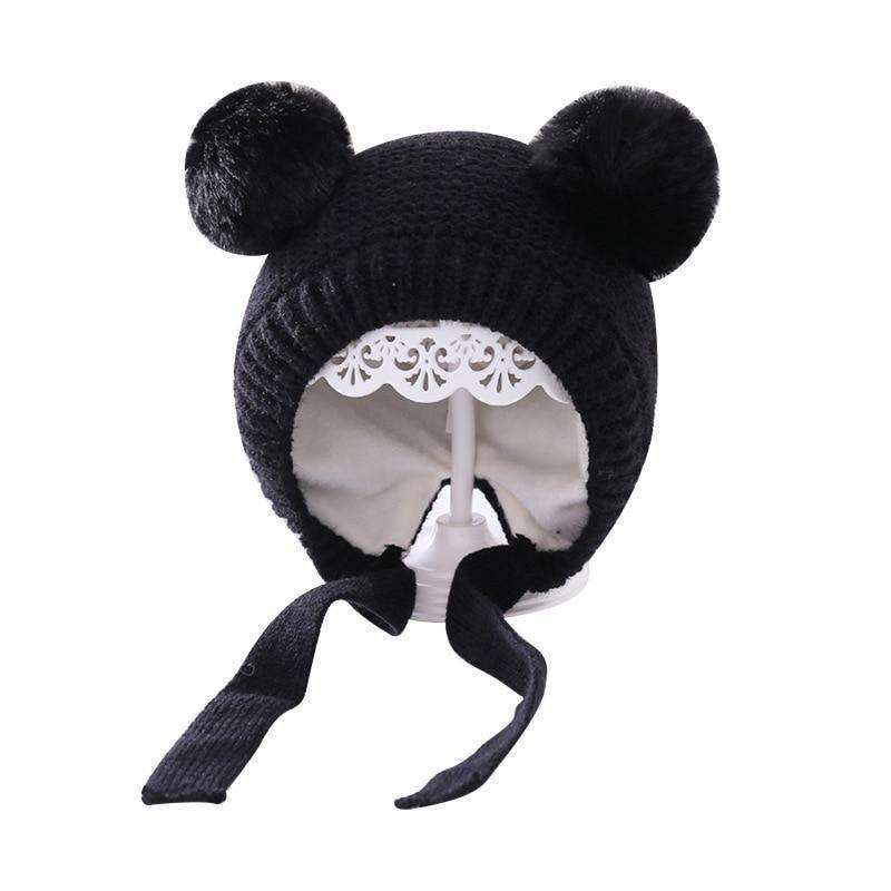 Handmade Modern Trend Winter Knitted Baby Hat with Double Pompoms