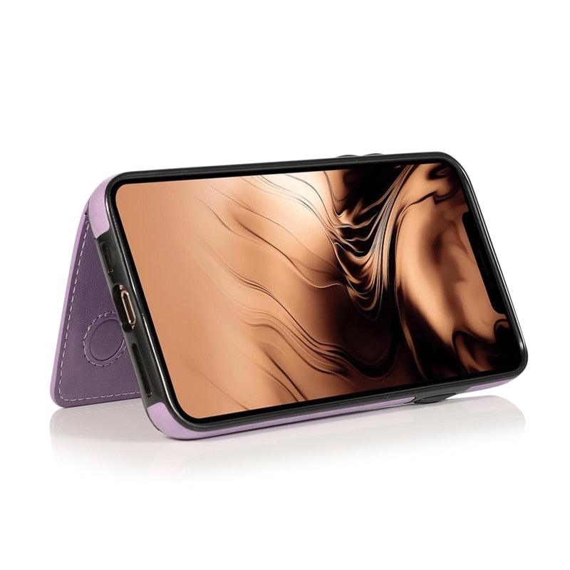 Premium Leather Wallet Case for iPhone 11 Pro Max, XS Max, XR, X, 8, 7, 6S, 6Plus, 5, 5S - Shockproof with Card Holder - Korvel
