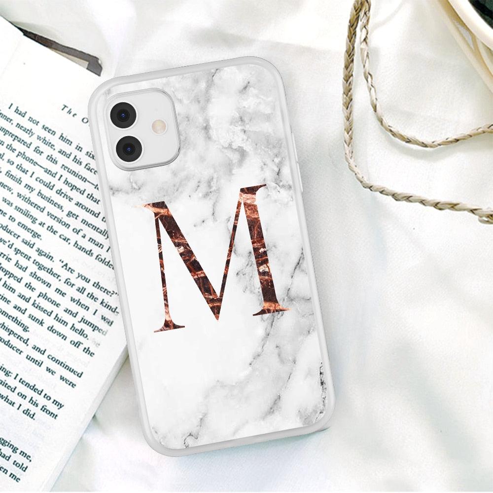 Funda de teléfono de textura de mármol blanco A-Z premium para iPhone 12 Mini