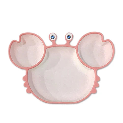 Sub-grid Silicone Sucker Tableware For Baby Cartoon Crab Anti-fall Dinner Plate Infant Kids Supplementary Food Bowl Soft Dishes - Korvel