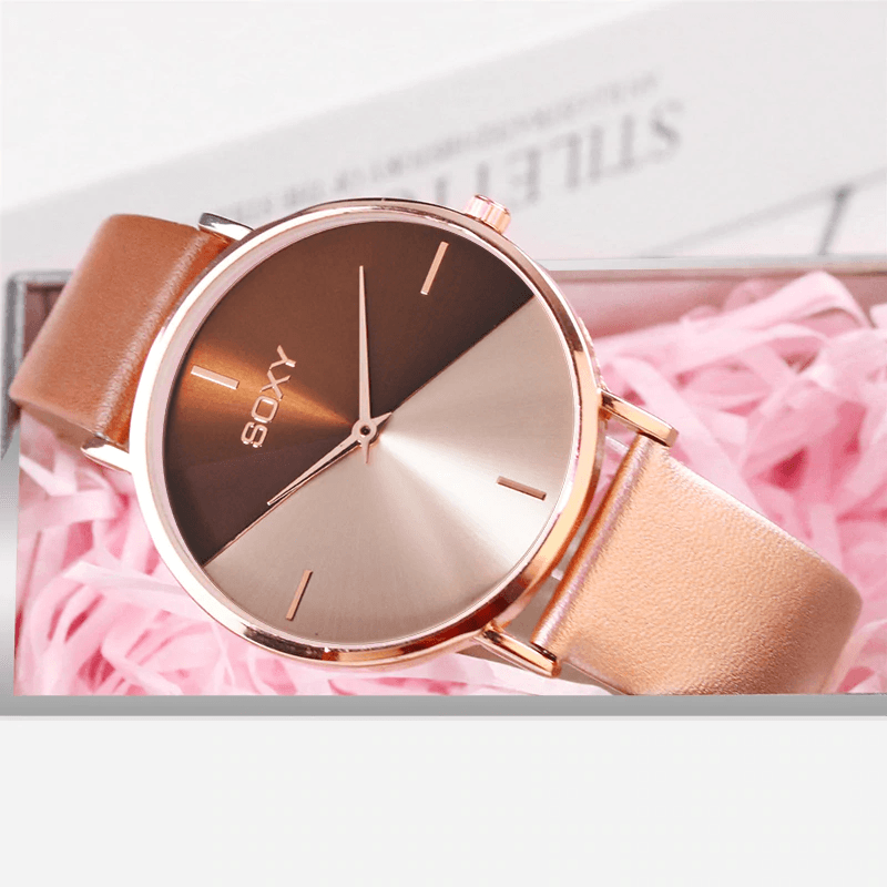 Elegant Women's Rose Gold Leather Watch