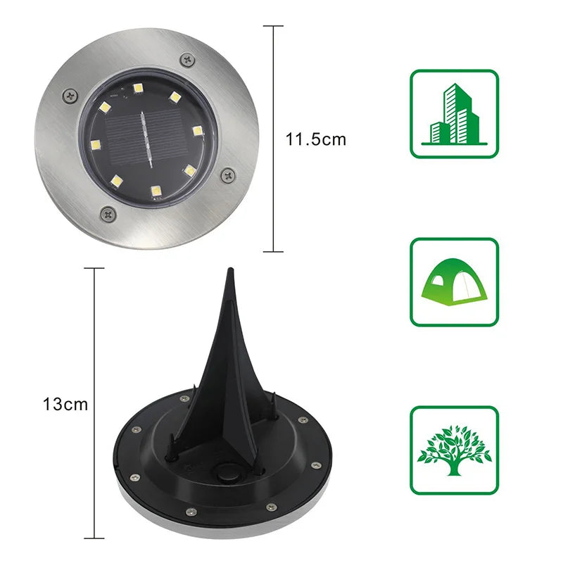 4Pcs Solar Power Disk Light 8LED Ground Lamp Light Spot Lamp for Outdoor Path Way Yard Garden Decking Lawn Waterproof - Korvel