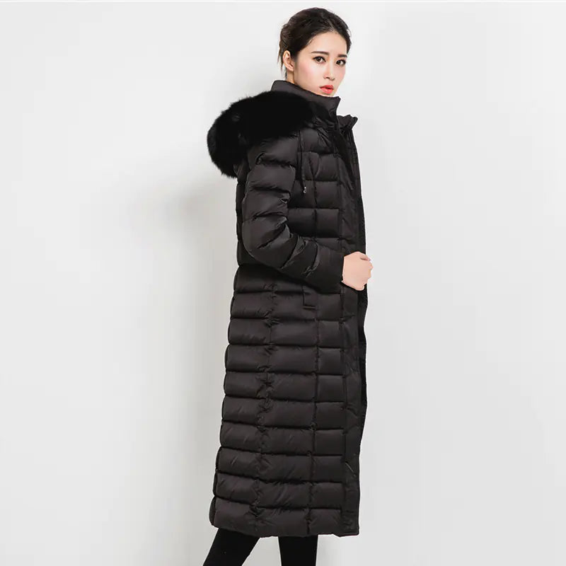 Manteau d'hiver de luxe pour femmes avec col en fourrure de renard